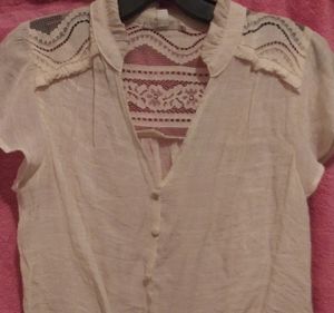Ivory sheer lacy blouse - short sleeve